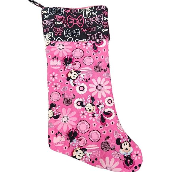 DISNEY MINNIE MOUSE HANDMADE CHRISTMAS STOCKINGS PINK QUILTED GIRL HOLIDAY - Picture 1 of 9